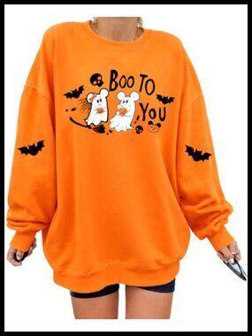 Oversized Spooky Season Halloween Sweatshirt Women Crew Neck Pullover Top